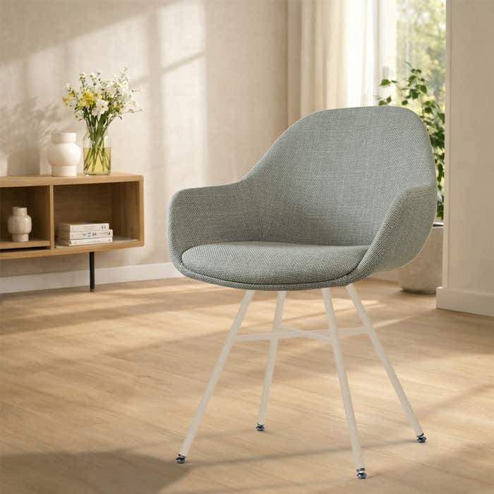 Noa-Mae eetkamerstoel saliegroen - beige onderstel - modern - kunststof - comfortabel - armstoel