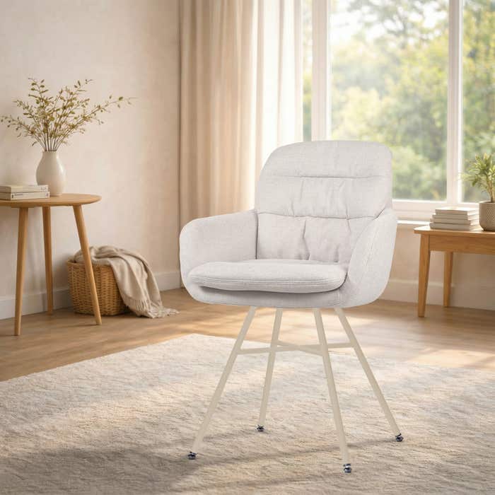 Noa-Mia eetkamerstoel beige - beige onderstel - scandinavisch - stoffen - armleuning - comfortabel