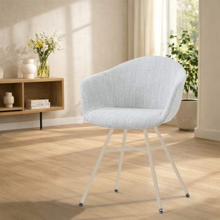 Noa-Otis eetkamerstoel grijs melange - beige onderstel - stoffen - armleuning - comfortabel - modern