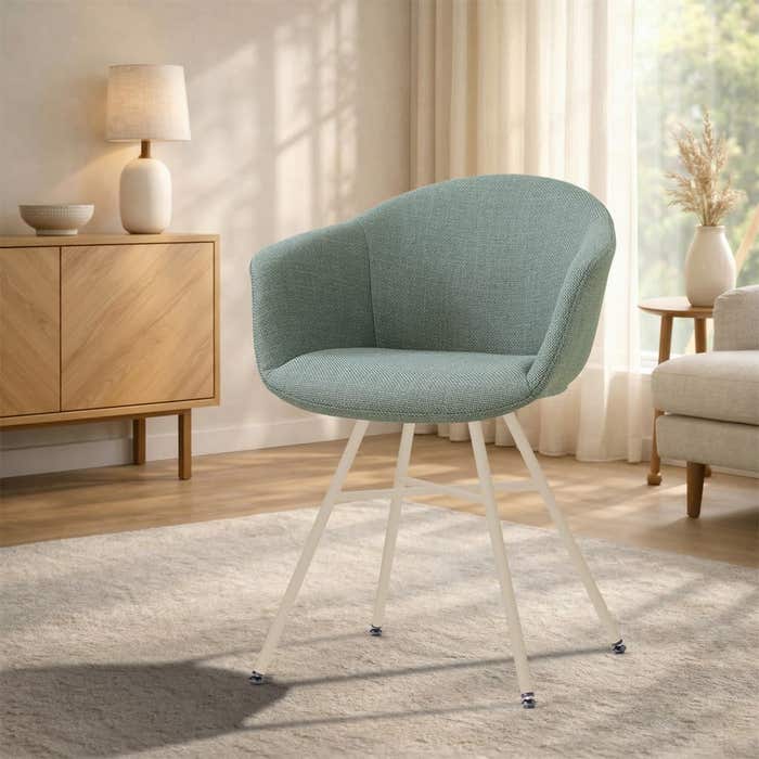 Noa-Otis eetkamerstoel saliegroen - beige onderstel - scandinavisch - armleuning - stoffen - comfortabel