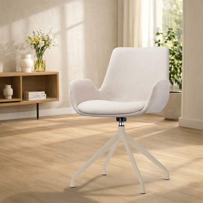 Nola-Eef draaibare eetkamerstoel beige - beige onderstel - armstoel - comfortabel - japandi