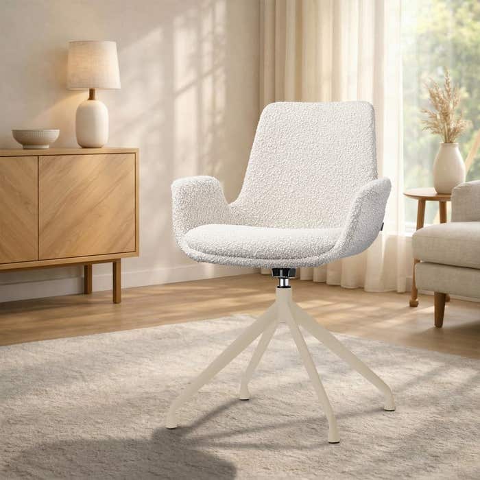 Nola-Eef draaibare eetkamerstoel bouclé beige - beige onderstel - armstoel - comfortabel - japandi