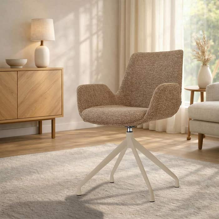 Nola-Eef draaibare eetkamerstoel bruin blend - beige onderstel - comfortabel - armleuning - modern - elegant