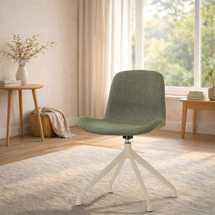 Nola-Fé draaibare eetkamerstoel forestgroen - beige onderstel - comfortabel - japandi - stoffen