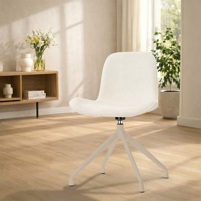 Nola-Fé draaibare eetkamerstoel rib beige - beige onderstel - modern - comfortabel - luxe