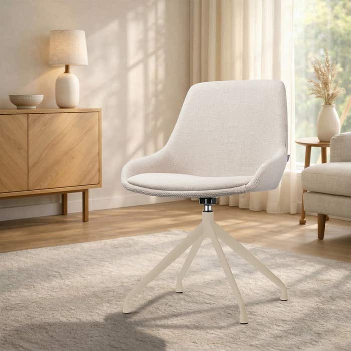 Nola-Isa draaibare eetkamerstoel beige - beige onderstel - japandi - stoffen - comfortabel - crème