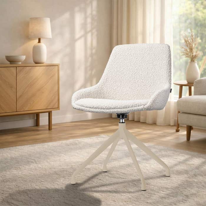 Nola-Isa draaibare eetkamerstoel bouclé beige - beige onderstel - comfortabel - japandi - stoffen