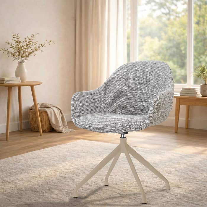 Nola-Isa draaibare eetkamerstoel grijs blend - beige onderstel - comfortabel - japandi - stoffen