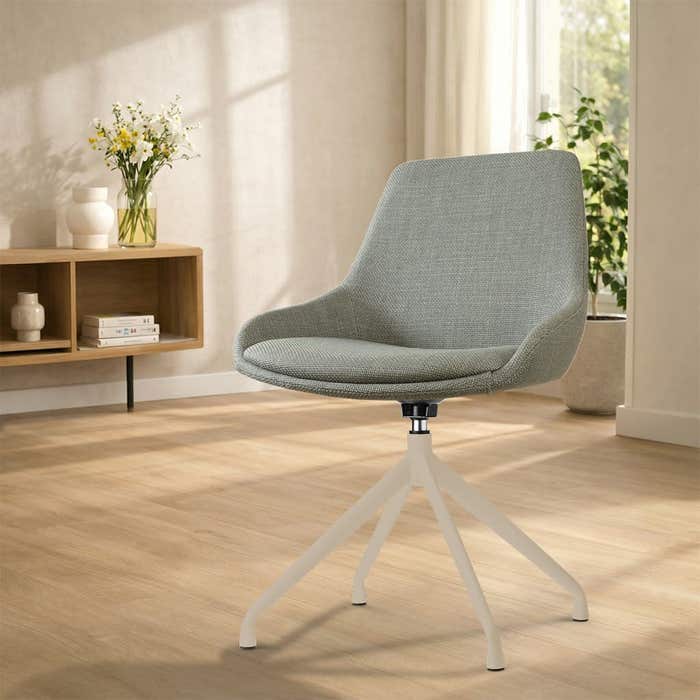 Nola-Isa draaibare eetkamerstoel saliegroen - beige onderstel - stoffen - modern - comfortabel
