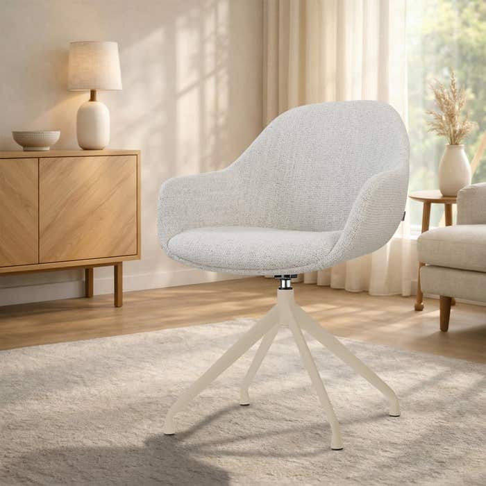 Nola-Mae draaibare eetkamerstoel beige gemêleerd - beige onderstel - armleuning - comfortabel - japandi - stoffen