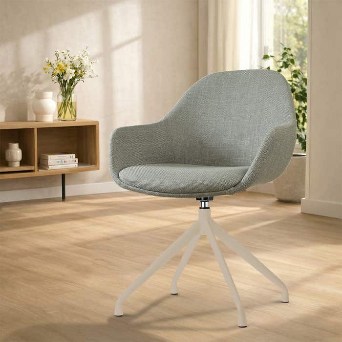 Nola-Mae draaibare eetkamerstoel saliegroen - beige onderstel - stoffen - armleuning - comfortabel - modern