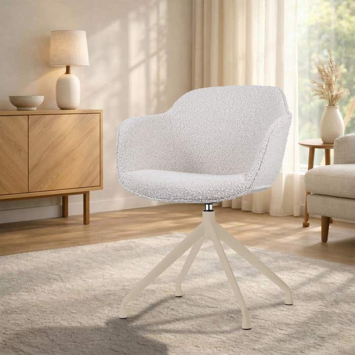Nola-Mare draaibare eetkamerstoel bouclé beige - beige onderstel - crème - armstoel - stoffen - comfortabel