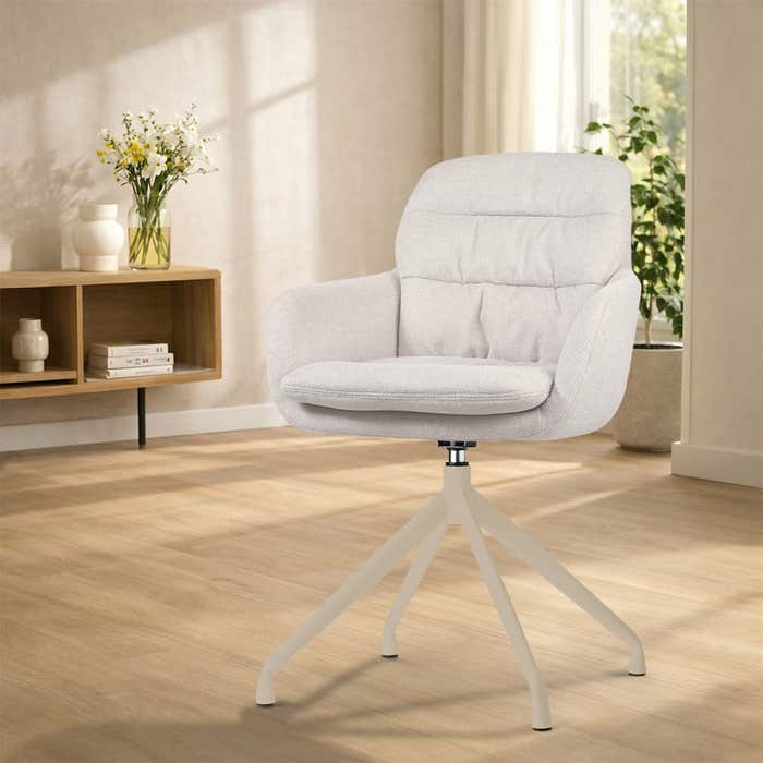 Nola-Mia draaibare eetkamerstoel beige - beige onderstel - modern - armleuning - stoffen - comfortabel