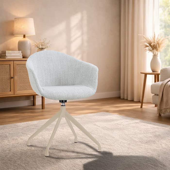 Nola-Otis draaibare eetkamerstoel grijs melange - beige onderstel - modern - armleuning - stoffen