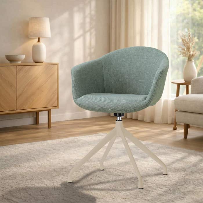 Nola-Otis draaibare eetkamerstoel saliegroen - beige onderstel - scandinavisch - armstoel - comfortabel - stoffen