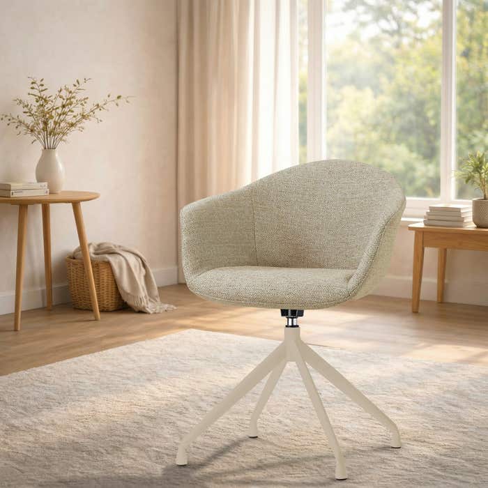 Nola-Otis draaibare eetkamerstoel taupe melange - beige onderstel - armleuning - comfortabel - japandi - stoffen