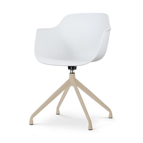 Nola-Puk draaibare eetkamerstoel wit - beige onderstel