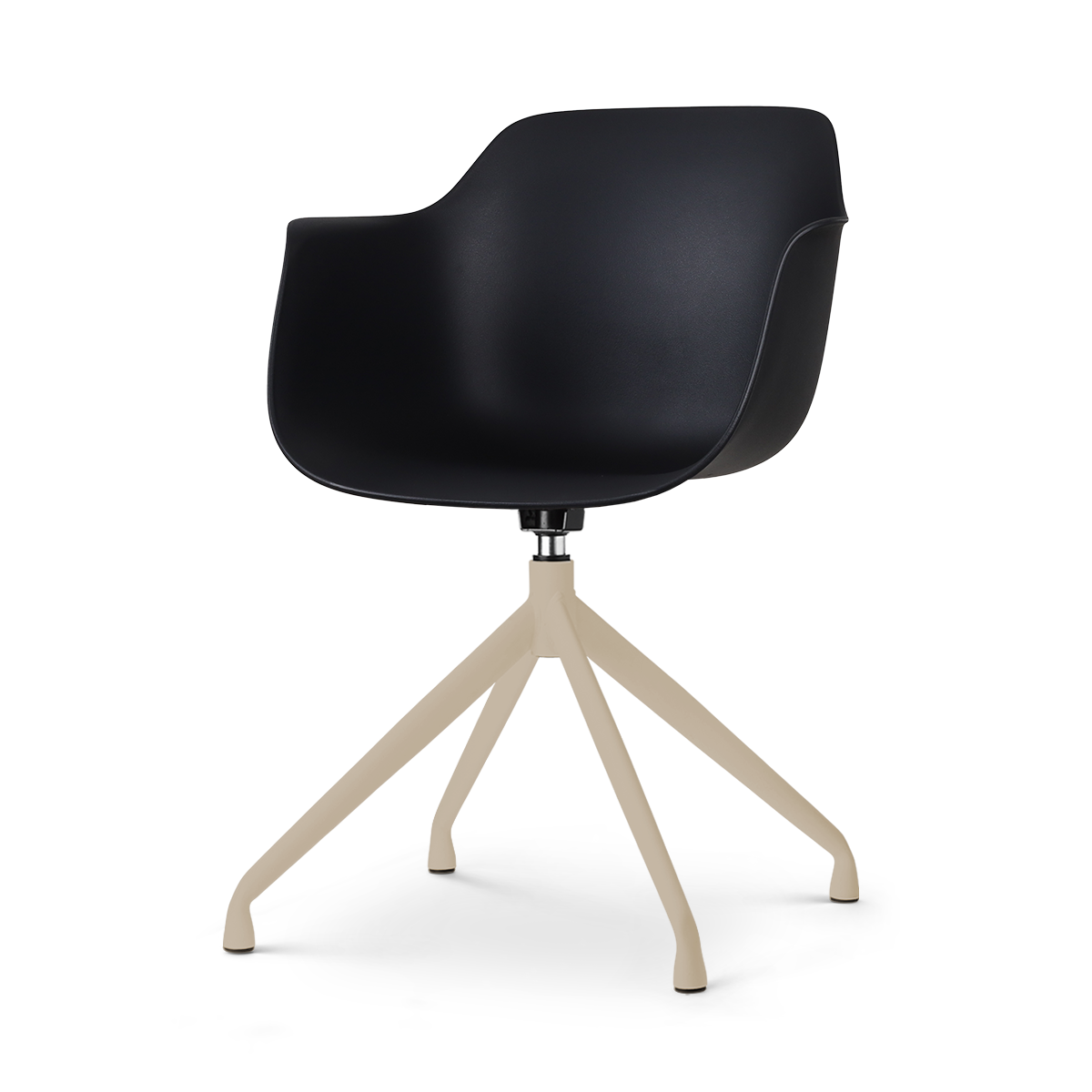 Nola-Puk draaibare eetkamerstoel zwart - beige onderstel