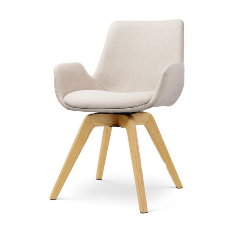 Noor-Eef draaibare eetkamerstoel beige - houten onderstel