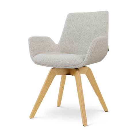 Noor-Eef draaibare eetkamerstoel beige gemêleerd - houten onderstel