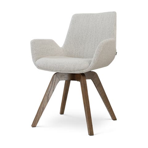 Noor-Eef draaibare eetkamerstoel beige gemêleerd - walnoot houten onderstel