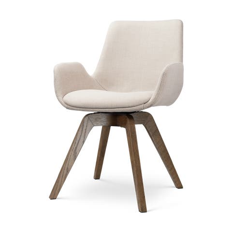 Noor-Eef draaibare eetkamerstoel beige - walnoot houten onderstel