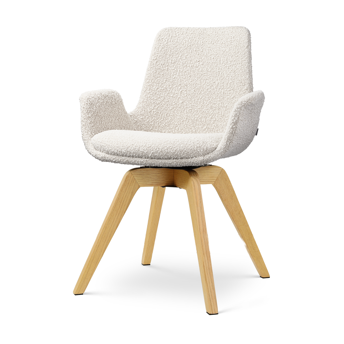 Noor-Eef draaibare eetkamerstoel bouclé beige - houten onderstel