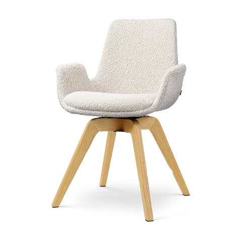 Noor-Eef draaibare eetkamerstoel bouclé beige - houten onderstel