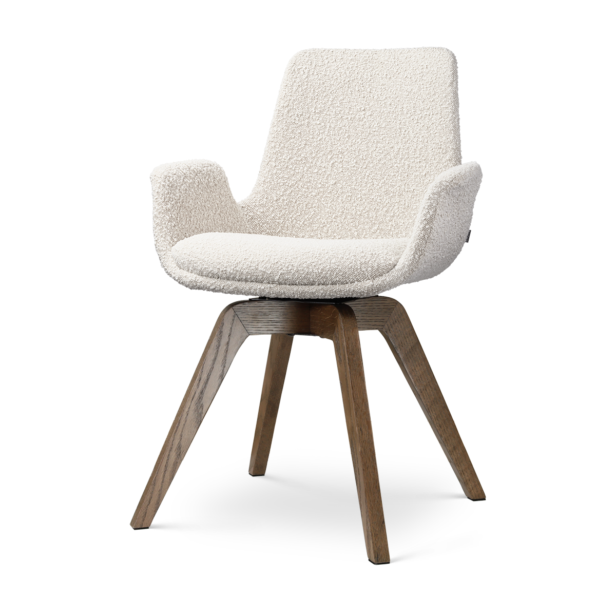 Noor-Eef draaibare eetkamerstoel bouclé beige - walnoot houten onderstel