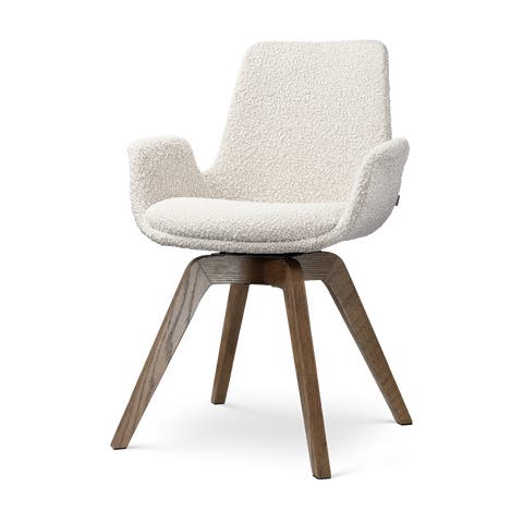Noor-Eef draaibare eetkamerstoel bouclé beige - walnoot houten onderstel