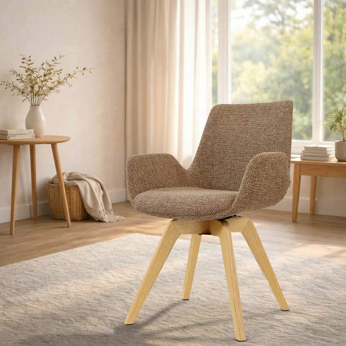 Noor-Eef draaibare eetkamerstoel bruin blend - houten onderstel - stijlvol - scandinavisch - armstoel