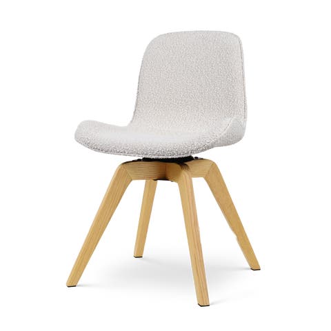 Noor-Fé draaibare eetkamerstoel bouclé beige - houten onderstel