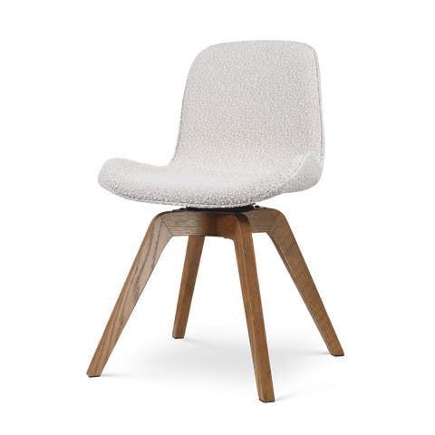 Noor-Fé draaibare eetkamerstoel bouclé beige - walnoot houten onderstel