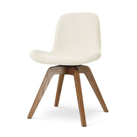 Noor-Fé draaibare eetkamerstoel rib beige - walnoot houten onderstel