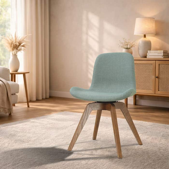 Noor-Fé draaibare eetkamerstoel saliegroen - walnoot houten onderstel - comfortabel - scandinavisch - stoffen zitting
