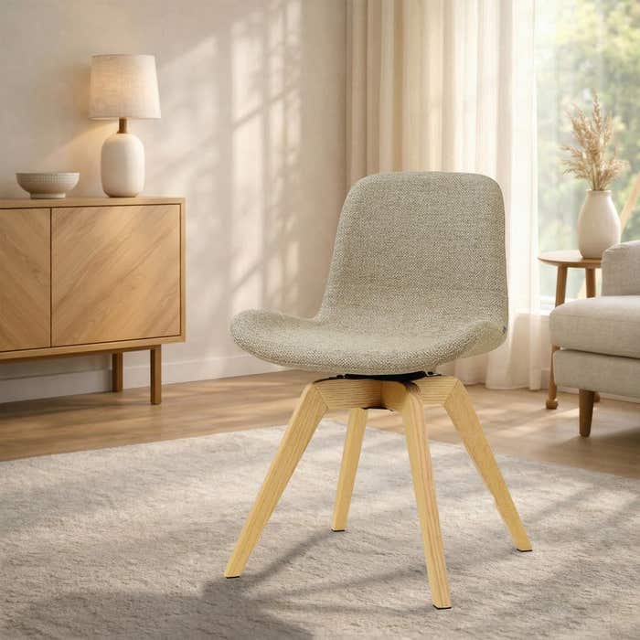 Noor-Fé draaibare eetkamerstoel taupe melange - houten onderstel - comfortabel - scandinavisch - stoffen zitting