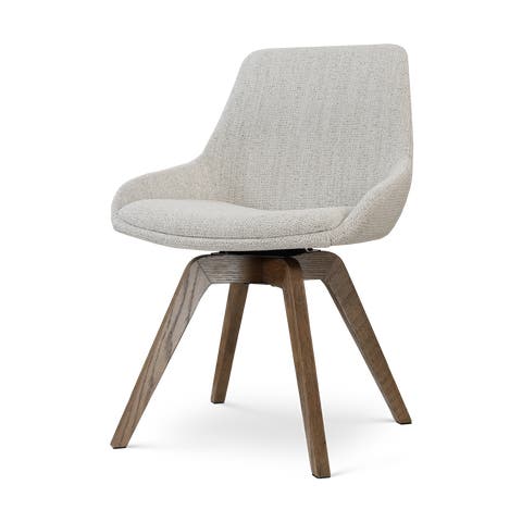 Noor-Isa draaibare eetkamerstoel beige gemêleerd - walnoot houten onderstel