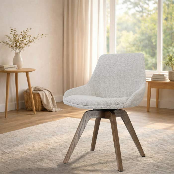 Noor-Isa draaibare eetkamerstoel beige gemêleerd - walnoot houten onderstel - stijlvol - japandi