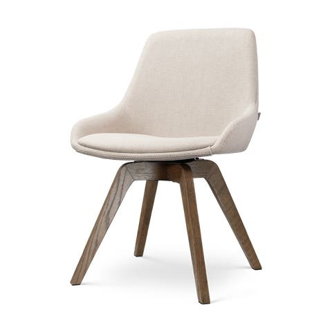 Noor-Isa draaibare eetkamerstoel beige - walnoot houten onderstel