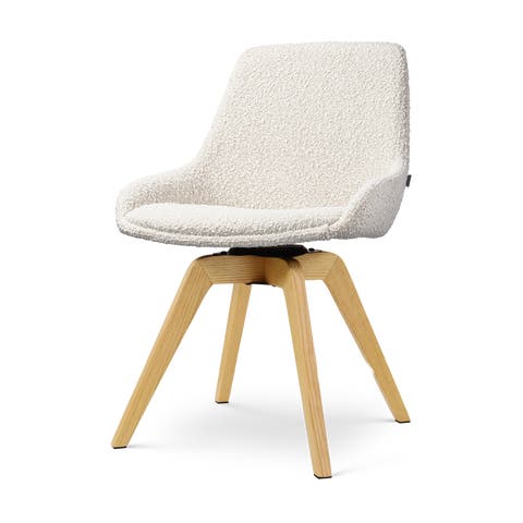 Noor-Isa draaibare eetkamerstoel bouclé beige - houten onderstel