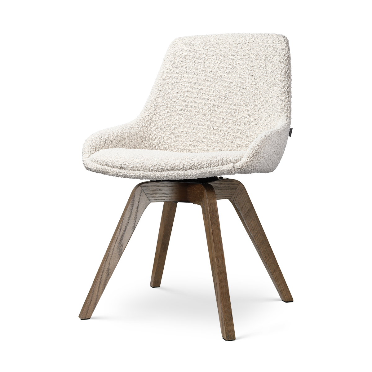 Noor-Isa draaibare eetkamerstoel bouclé beige - walnoot houten onderstel