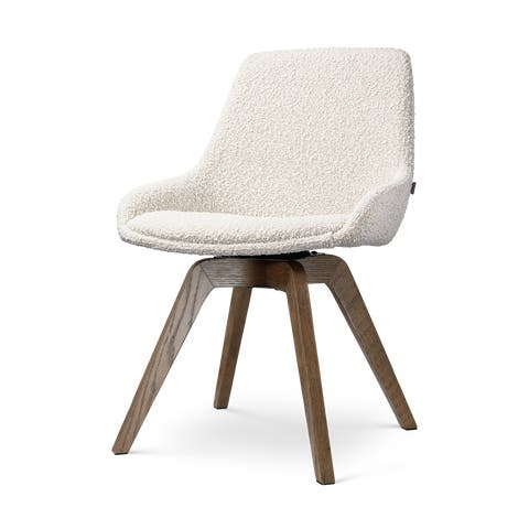 Noor-Isa draaibare eetkamerstoel bouclé beige - walnoot houten onderstel