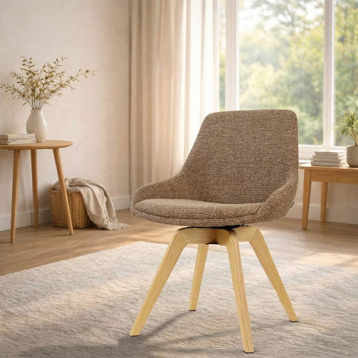 Noor-Isa draaibare eetkamerstoel bruin blend - houten onderstel - stijlvol - scandinavisch