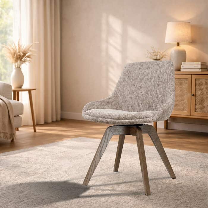 Noor-Isa draaibare eetkamerstoel bruin - walnoot houten onderstel - japandi stijl - houten poten - comfortabele zitting