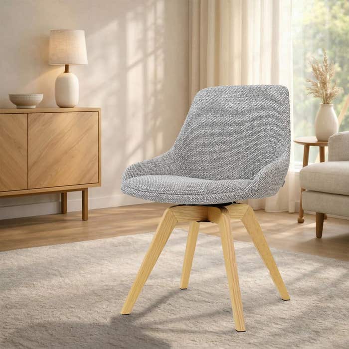 Noor-Isa draaibare eetkamerstoel grijs blend - houten onderstel - stijlvol - scandinavisch - warme kleur