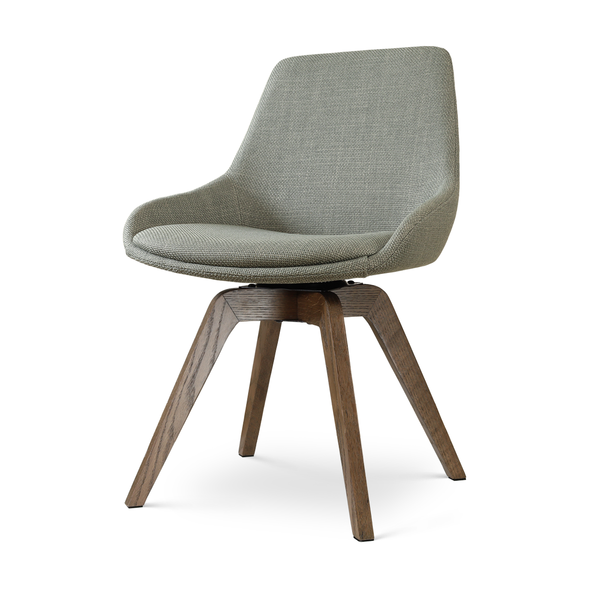 Noor-Isa draaibare eetkamerstoel saliegroen - walnoot houten onderstel