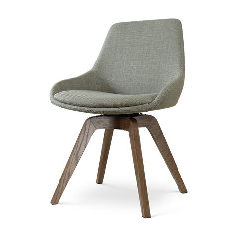 Noor-Isa draaibare eetkamerstoel saliegroen - walnoot houten onderstel