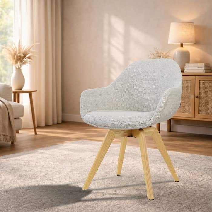 Noor-Mae draaibare eetkamerstoel beige gemêleerd - houten onderstel - 360° - scandinavisch - armleuning