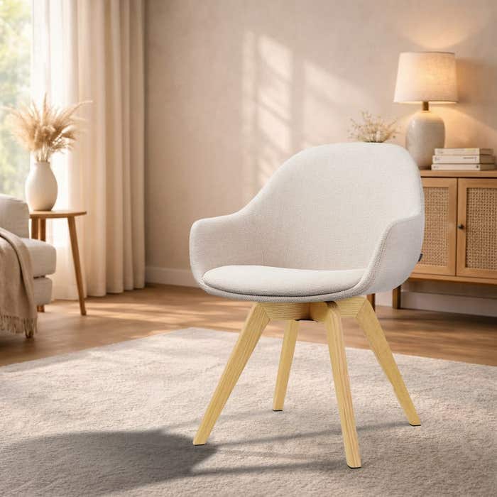 Noor-Mae draaibare eetkamerstoel beige - houten onderstel - stijlvol - scandinavisch