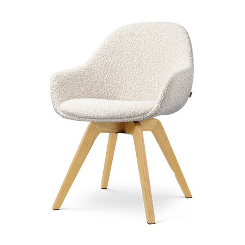 Noor-Mae draaibare eetkamerstoel bouclé beige - houten onderstel